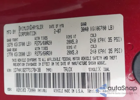 2007 Dodge Ram 1500 Laramie из США, поврежденный, VIN 1D7HA18277S178438